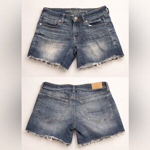 American Eagle Next Level Stretch X Jean Shorts Size 2 Raw Hem Distressed